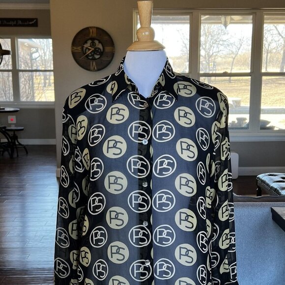 Vintage Paolo Santini Silk Blouse Black Gold Logo No Tag Measures 8 10 Medium - Picture 5 of 16